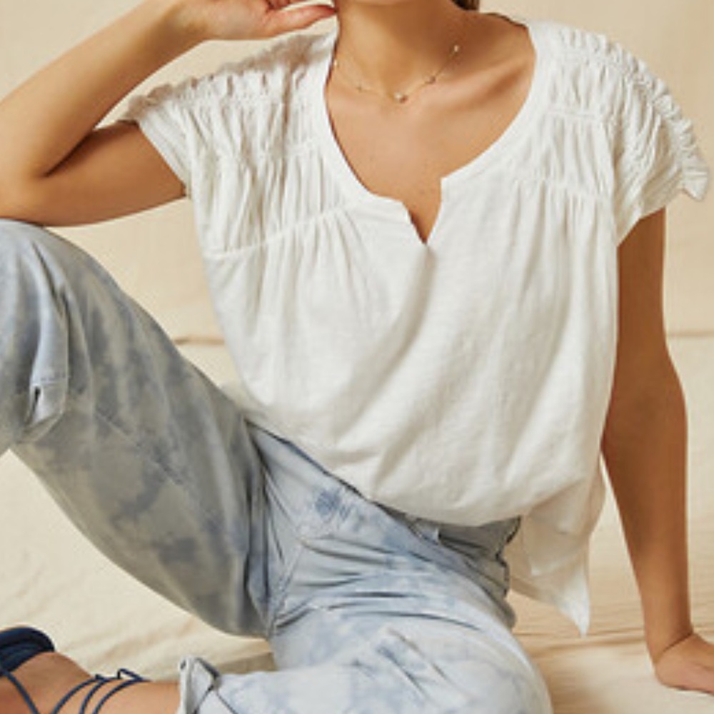 Anthropologie Pilcro smocked muscle tee, size small, color white